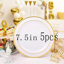 25件套白色圆盘，金色镶边（7.5英寸/10.25英寸），可重复使用且可清洗，适用于婚礼、派对、宴会、情人节、感恩节和圣诞节等场合，宴会餐具，派对餐盘，节日设计，时尚餐具，可重复使用，易于清洁，餐盘，餐饮服务，派对组织者 - 彩色 - 查看 14