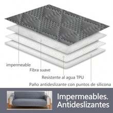 Fundas para Sala Impermeable Cubre Sillon Fundas Decorativas para Sofás Puntos de Pegamento en la Espalda Antideslizante Fundas Salas Lavable Funda de sofá para Mascotas Gris Grande(190cm ) - gris - Ver 2