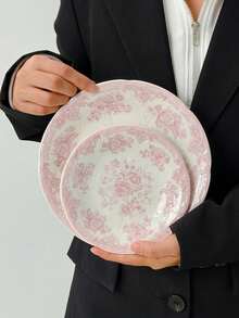 1/2/4pcs Vintage Embossed Ceramic Plates, French Style Snack Plates, Dessert/Cake/Breakfast Serving Trays, Dinner Plates For Steak, Pasta, Coffee Cup, Fruit, Candy, Gift Tableware - Multicolor - View 11