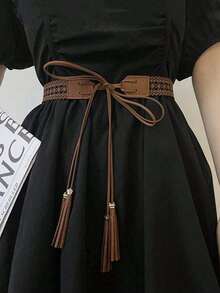 1pc Bohemian Style Hollow Tassel Buckle Design Women's Versatile Fashion Leather Belt, Suitable For Shirts, Dresses, School, Music Festivals, Parties In Summer And Autumn - Multicolor - View 1