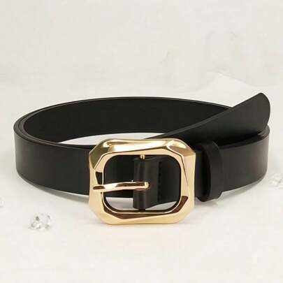 1pc/2pcs Women's Black & White PU Leather Belt With Gold Buckle, Casual & Fashionable, Suitable For Jeans, Pants, Dresses, Casual Pants, Skirts, Suits, Jackets, Fits Various Styles, Great Gift For Girlfriend, Mom Or Friends