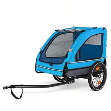Pet Bike Trailer Dog Cart For Bicycle Suitable For Small And Medium Pets Easy Folding Cart Frame Quick Release Wheel Non-Slip Floor Internal Leash Blue+Grey - Blue+Grey + Steel1 - View 7