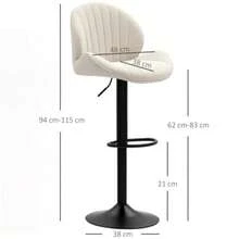 Set Of 2 Bar Stools, Fabric Upholstery, Adjustable Seat Height, Swivel, Steel Frame, Beige - Apricot - View 3
