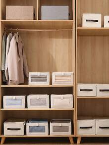 1pc/2pcs/5pcs White Fabric Transparent Window Storage Box, Underwear & Clothing Organizer Drawer, Stackable Storage Container For Wardrobe, Toys & Miscellaneous - Multicolor - View 7