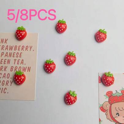 5/8 stuks schattige magnetische koelkaststickers in aardbeivorm, decoratief magnetisch memobord voor keuken en koelkast