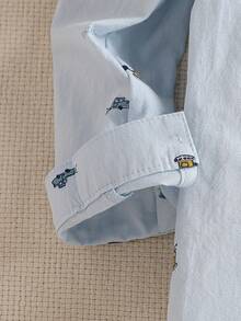 Young BoyTrendy Car Print Shirt, Autumn - Baby Blue - View 4