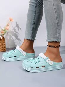 Women's  Floral Platform Clogs - Breathable Lightweight Closed Toe  Sandals With Adjustable Strap, Casual Summer Sandals For Women | Perfect For Beach, Pool & Daily Outfits, Cute Summer Slides For Women. - Màu xanh nhạt - Xem 3