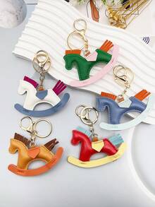1pc Leather Charm Keychain With Swinging Horse Decoration, Cute Animal Jewelry Accessory For Bags, School Christmas Gift Ideas Bag Accessories Lanyards With Id Holder Car Accessories Bag Charms