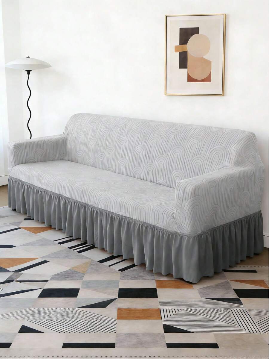 1 tấm bọc ghế sofa bằng vải nhung jacquard màu be với viền chun, chất liệu polyester tối giản hiện đại, phù hợp cho phòng khách và sử dụng trong nhà. - Màu Xám nhạt - Xem 1