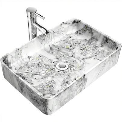 Lavabo para 58 * 43 * 19 CM YOMYM,Lavabos Modernos para Cerámica,Ovalin para ,Lavavos para Baños,con Drenar(Mármol)