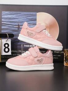 1 par de zapatos deportivos casuales para niñas, color rosa, zapatillas de moda versátiles de caña baja, suela de goma antideslizante y suave, diseño de cierre con , fácil de poner, adecuados para la escuela y salidas diarias - Rosa - Ver 7