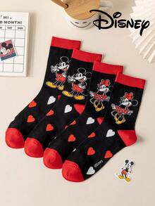Disney 两双正品女士爱心刺绣袜子，绣有可爱的米奇一家卡通爱心图案，男女皆宜，趣味十足，适合各种场合，高品质礼品袜 - 彩色 - 查看 2