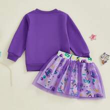 2Pcs/ Set Toddler Girl Mardi Gras Outfit Crewneck Sweatshirt Tutu Skirts Set 2 Piece Cute Little Girl Clothes. Kids Carnival Clothes 1-5Years (Purple) - 寶藍色 - 查看 4
