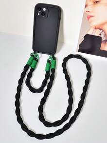 Bộ 3 dây đeo kiểu Hàn Quốc/Nhật Bản màu đen và xanh lá cây, dây đeo chéo, tương thích với iPhone 17 Pro Max, 14, 13, 11, 15, Xs Max, 12 Pro, ốp lưng bảo vệ hai lỗ đơn giản tương thích với iPhone 7/8 Plus - Dây thừng dài ngắn màu đen và xanh lá cây + ốp điện thoại - Xem 2