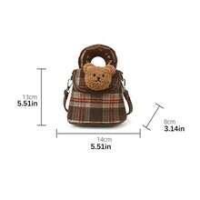 1pc Cute Panda Design Children's Crossbody Bag, Retro Plaid Stylish Handbag, Makeup Bag - Brown - View 3