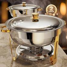 Stainless Steel Round Buffet Warming Tray Set, For Cooking Use Only - Gold - View 12
