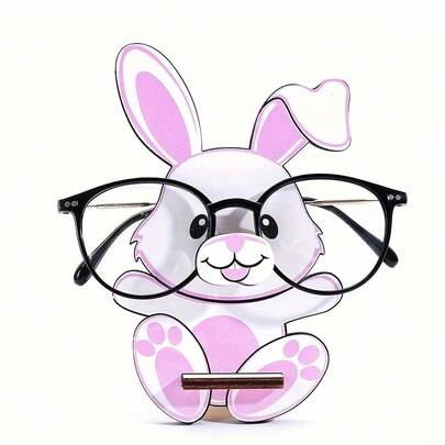 1pc Cute Wooden Rabbit Eyeglasses Holder | Lavender Accents, Ear & Paw Prints | Whimsical Animal Themed Desktop Accessory For Glasses Display, Home Office Decor | Ideal Easter Gift, Easter Decoration, Easter Party, Home Decor, Desk Organizer