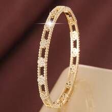 1pc Hollow Plum Blossom Shaped Artificial Zirconia Inlaid Women Fashion Bracelet - Multicolor - View 10