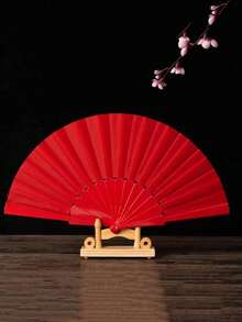 1pc Plain Plastic Folding Hand Fan, Suitable For Parties, Banquets, Weddings As Accessory - Red - View 5