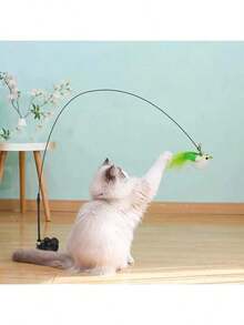 1个（颜色随机）逼真羽毛逗猫棒，带可拆卸强力吸盘，吸力强劲，可替换宠物羽毛铃铛，牢固吸附在地板上，互动猫玩具，适合室内玩耍和运动，无需电池 - 藍色 - 查看 9