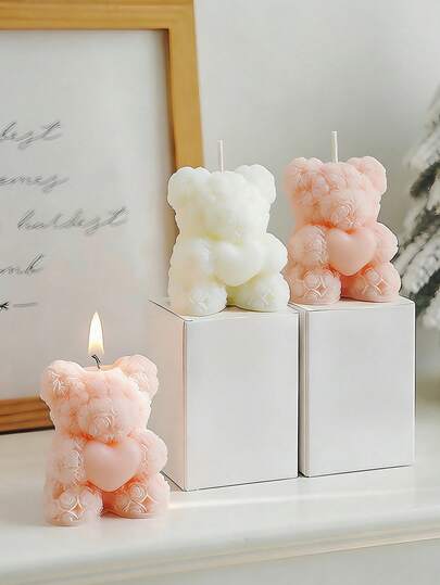 2 st/4 st doftljus med rosbjörn - söta dekorativa föremål och handgjorda presenter, lämpliga för kvinnor/vänner, perfekta för bröllopssouvenirer, eleganta dekorationer och presenter, alla hjärtans dag-presenter, examenspresenter och sovrums- och rumsinredning.