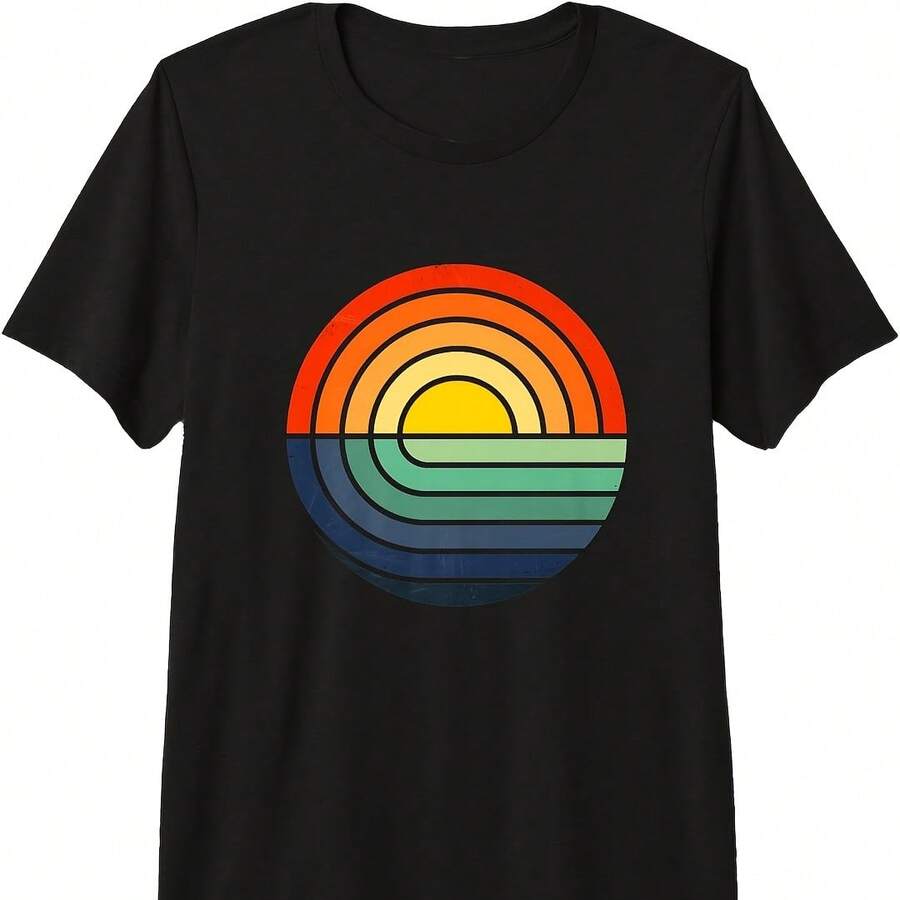 Vintage Retro Sun Wave Circle Pm T-Shirt - 紅色 - 查看 1