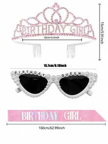 6/3/1 套装 - 女孩生日绶带、女孩生日皇冠、女孩生日丝带、女孩生日头带、女孩生日发箍、女孩生日眼镜、生日女王时尚眼镜、生日派对礼品、闪亮时尚、生日派对套装 - 彩色 - 查看 6