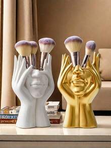Moderne Kunst Frauengesicht Vase, weiße Aufbewahrungsflasche Dekoration, zeitgenössische Kunst dekorative Aufbewahrungsflasche Mittelstück, geeignet für minimalistische Schreibtische, Wohnzimmer, Büro, Schlafzimmer und andere Räume, moderne Heimdekoration, Mittelstück, kann Kosmetika, Makeup-Pinsel, Tischdekoration, Muttertagsgeschenk, Abschlussgeschenk, Hochzeitsdekoration, Makeup-Raum-Dekoration, Makeup-Tasche, Reiseessentials aufbewahren - Verschiedenfarbig - Übersicht 7