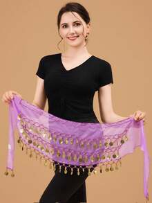 Women's Belly Dance Hip Chain - 66 Gold Coin Tassels In A Fan Skirt Wrap, Featuring Sequins And Coin Designs, Elastic Waistband, Suitable For Belly Dance, Hip Hop, Street Dance - Performance Costume Accessory, Dancewear, Dance Performance - Multicolor - View 24