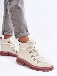 Elegant Leather Women's Combat Boots GOE MM2N4082 Premium, Made Of High-Quality Natural Leather, Insulated, Lace-Up Flat Heel, Classic And Comfortable For Autumn And Winter Black White - White - View 6