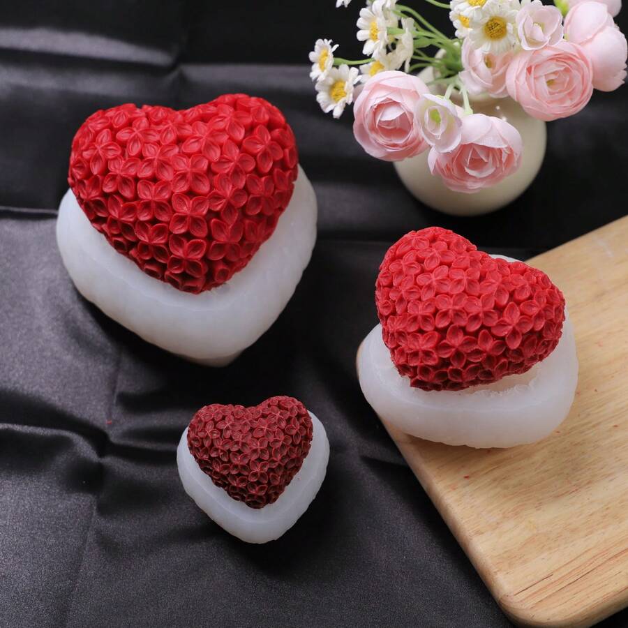 1pc Heart Shaped Fragrance Candle Mold, DIY Handmade Soap Flower Ball Silicone Mold - White - View 1