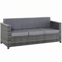 3-Seater Polyrattan Garden Sofa With Cushions, Grey, Metal And Polyester, 185 X 70 X 80 Cm, Ideal For Terrace And Balcony. - 灰色 - 查看 1