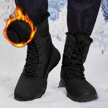 女士时尚雪地靴，保暖加厚冬季鞋，情侣百搭靴，徒步靴 - 黑色 - 查看 6