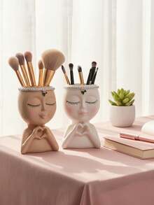 1个简约心形女孩桌面收纳盒 - 化妆刷及办公用品收纳架，优雅的化妆刷收纳设计，适合女孩、学生和女性，适用于度假、海滩、浴室、卧室等多种场合，大容量 - 彩色 - 查看 5