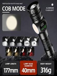 Rechargeable Super Bright LED Tactical Flashlight With Strong Magnet, COB Side Light, Suitable For Camping, Fishing, Emergencies, Adjustable Spotlight/Floodlight, Waterproof, For Outdoor Work, Car, Home Use (Product + Box + Cable) - black - View 4