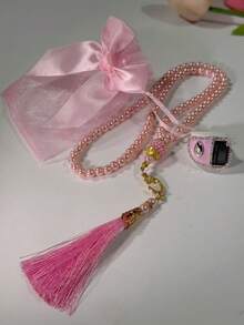 Custom Rhinestone Electronic Counter + 99pcs Pearl Tassel Bracelet + Elegant Bow Candy Bag, 3 PiecesDelicate Set, Suitable For Gifting On Holidays, Daily Prayer, Exercise Counting, Customer Flow Tracking, Business Activities, Etc. - Multicolor - View 1