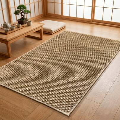 1块棕色黄麻纹理编织地毯，日式家居装饰，适用于榻榻米房间、茶室、休闲角落和舒适的跪坐区，易于清洁，宠物友好，隔音，四季皆宜。