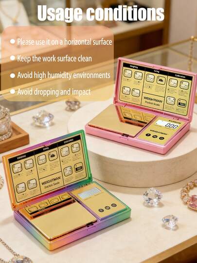 1pc Rainbow Glossy Portable Electronic Scale, Capacity 200g. Supports Multiple Units (G/Oz/Ct), Auto Calibration. Suitable For Jewelry, Food, Herbs, Powder And Coin Weighing. Bright Display, Compact Design. (Batteries Not Included)