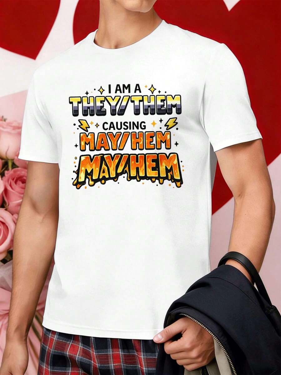 T-shirt unisexe à imprimé graphique, décontracté, en coton doux, col rond, coupe confortable, idéal pour le printemps, le streetwear et le style hip-hop. - Blanc - Voir 1