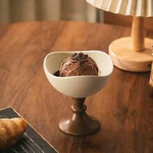 1pc High-Quality Thick Ceramic Creative Goblet, Retro Nut Cup, High Stem Ice Cream Cup, Home Living Room Tea Table Candy Snack Storage Cup, Japanese Simple Style Dessert Bowl - Clay + Brown - View 11