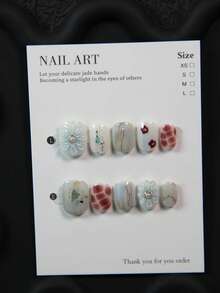 10 miếng dán móng tay hình oval thủ công, decal hoa 3D bằng acrylic đính đá, trang sức móng tay tái sử dụng dành cho nữ, bé gái, dùng hàng ngày, dự tiệc, đám cưới, ngày lễ, bao gồm dũa móng và gel móng tay. - Màu xanh nhạt - Xem 3