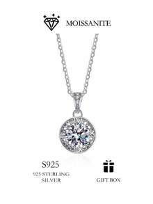 1CT Moissanite S925 Sterling Silver Necklace, Round Inner Mesh Pendant - Gift For Women, Daily Fashion Jewelry