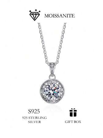 1CT Collar de Plata de Ley 925 con Colgante de Malla Redonda de Moissanita, Regalo para Mujeres, Joyería de Moda Diaria