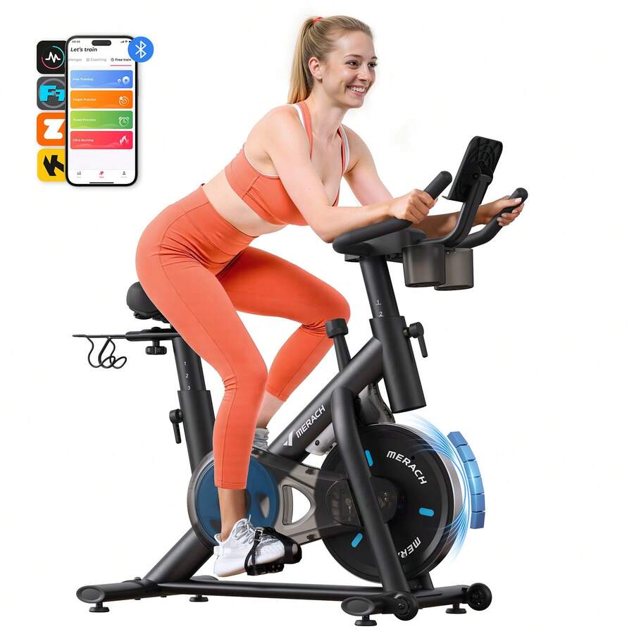 MERACH Exercise Bike With LED Display, Stationary Bike With Exclusive App For Customized Exercise Plans, Quiet Indoor Cycling Bike Exercise Equipment For Home Gym Use, 300lbs Weight Capacity