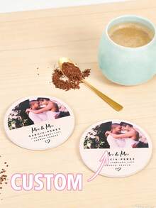 1 Peça Porta-Copos Cerâmico Personalizado com Foto de Casal de Casamento, Porta-Copos de Foto de Casamento Personalizado, Presente para Recém-Casados, Porta-Copos Cerâmico Absorvente, Tapete de Isolamento de Calor para Café, Nome Personalizável e Letras de Natal, Adequado para Bebidas, Chá e Xícaras de Café, Decoração Doméstica e de Restaurante, Presente Essencial de Feriado, Decoração de Natal, Decoração de Casamento, Presente do Dia dos Namorados - Porta-copos redondo - Visão 10