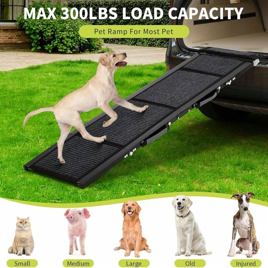 Rampa de perro plegable portátil para automóviles, SUV y camiones - Superficie antideslizante - Soporta hasta 250 libras - Escaleras de mascotas de pendiente suave para perros grandes - 71x17 pulgadas - Ver 1
