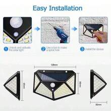 1pc 100 LED Solar Lights, Outdoor Waterproof, Motion Sensor Flood Lights With Remote Control, 3 Modes, Solar Powered, Suitable For Patio, Garage, Backyard, Garden Wall - Black - View 8