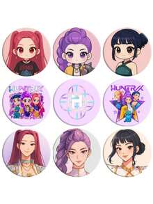 9枚卡通动漫图案韩流装饰徽章，动漫人物图案徽章，派对小礼物胸针徽章DIY派对装饰，圣诞节万圣节小礼物 - 彩色 - 查看 2