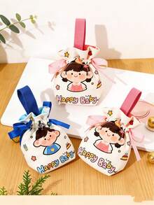 5 piezas Bolsas de tela suave con diseños para niños y niñas, bolsas de regalo con temática de bebé feliz para baby shower, cumpleaños, celebración de los 100 días, graduación, bolsas de dulces, rosa para niñas, azul para niños - Multicolor - Ver 5