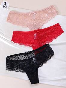 3Pcs/Set Sexy Lace Thongs Underwear Low-Rise Panties For Woman - Multicolor - View 4